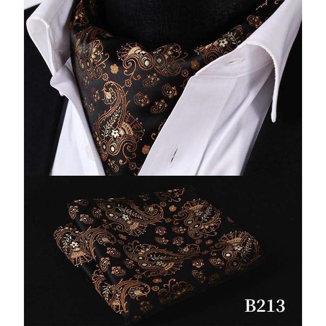Brown Paisley Silk Ascot/Cravat Tie & Handkerchief