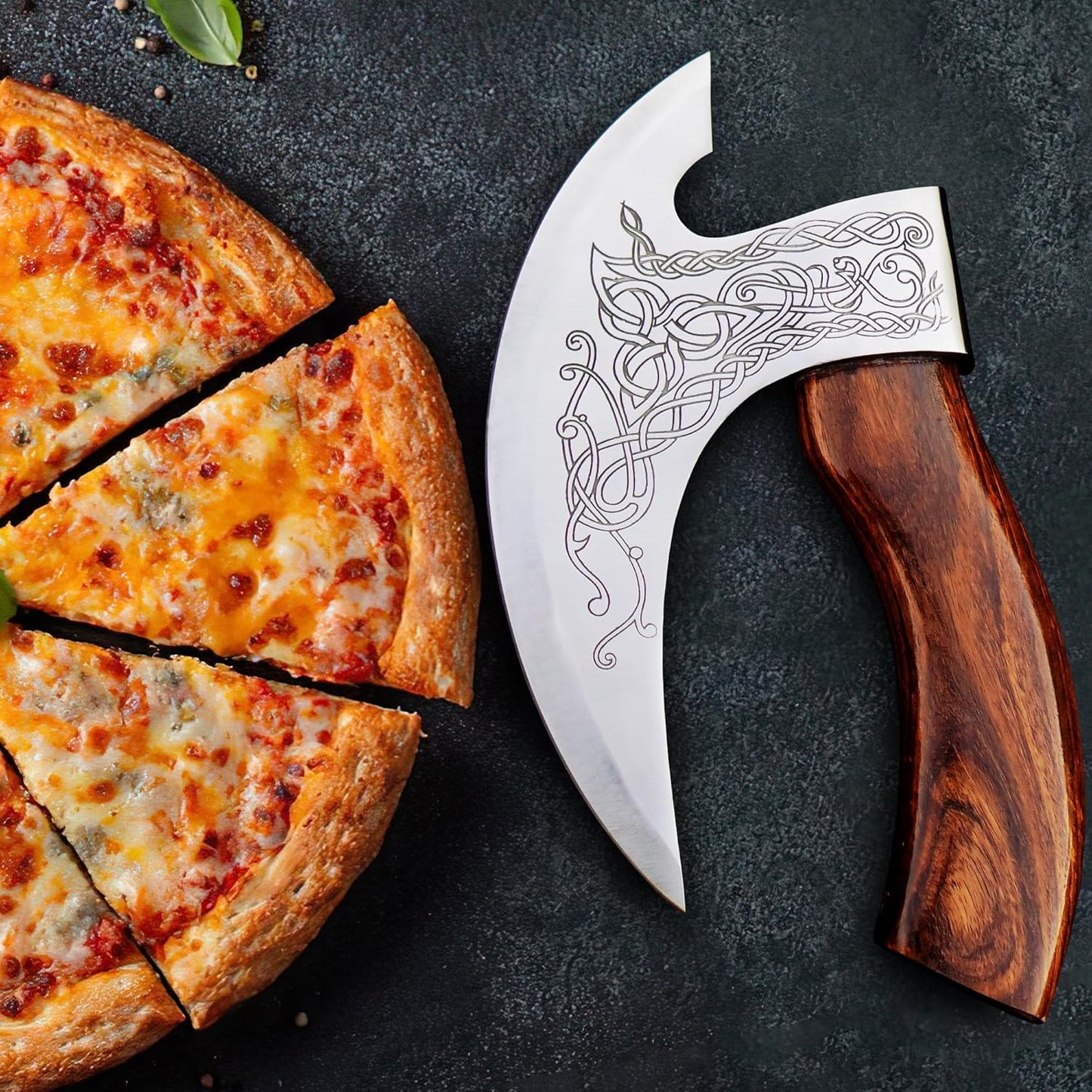 Viking Axe Pizza Cutter – Hand Engraved 8-Inch J2 Steel Blade