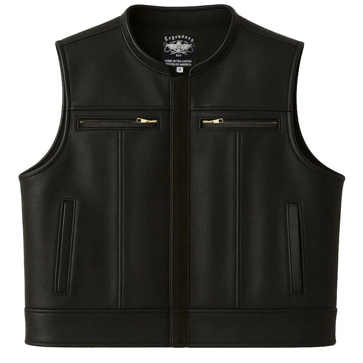 Legendary Lowlife Z Black Cropped Fitted Leather Club Style Motorcycle Vest