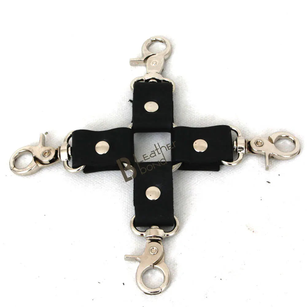 Real Cowhide Leather Wrist, Ankle Cuffs Set Restraint Bondage Set with Hogtie Black 5 Piece Fur Lining