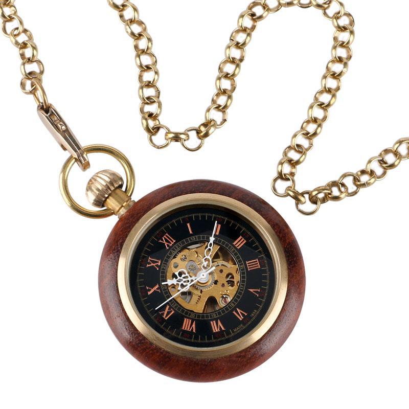 Men's Steampunk Wooden Mechanical Pocket Watch