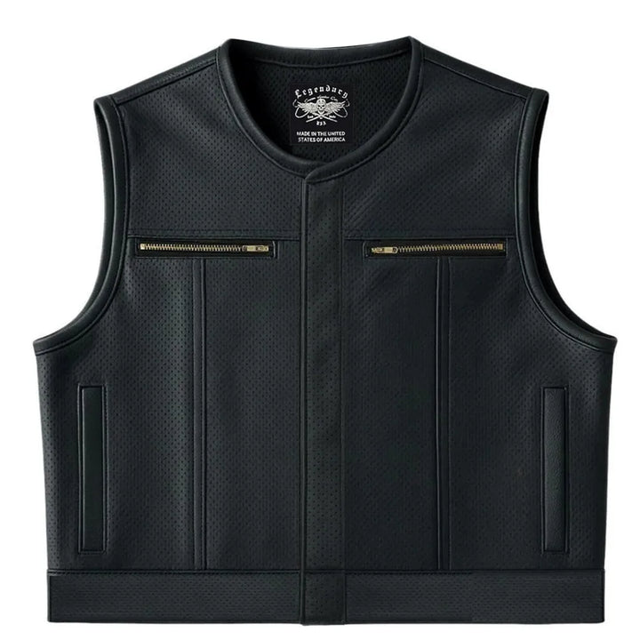 Legendary LowLife Z Perforated Black Cropped Fitted Leather Club Style Motorcycle Vest