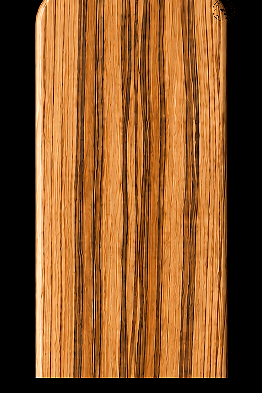 Full Paddle in Zebrawood — Blade grain and maker's mark
