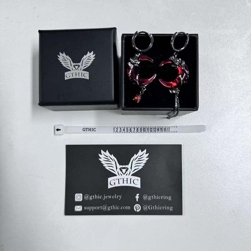 Gothic Red Moon Rose Alloy Earrings