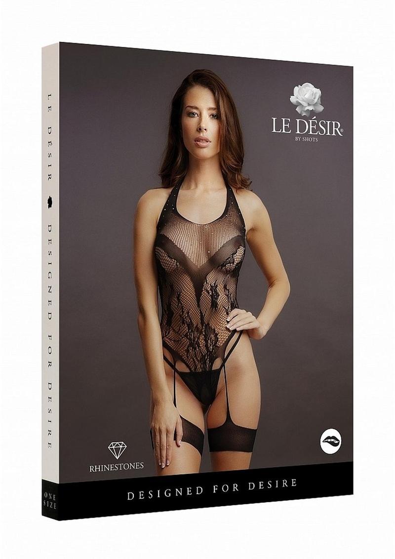 Le Désir Crotchless Rhinestone Halter Teddy