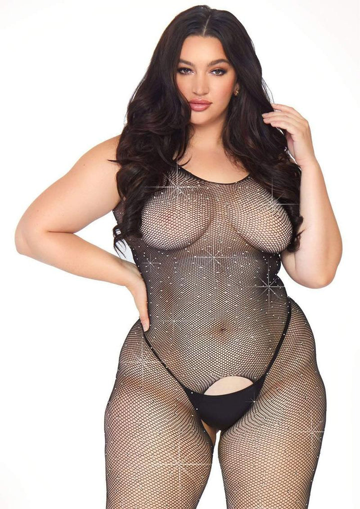 Leg Avenue Crystalized Fishnet Tank Bodystocking With Sexy Lingerie