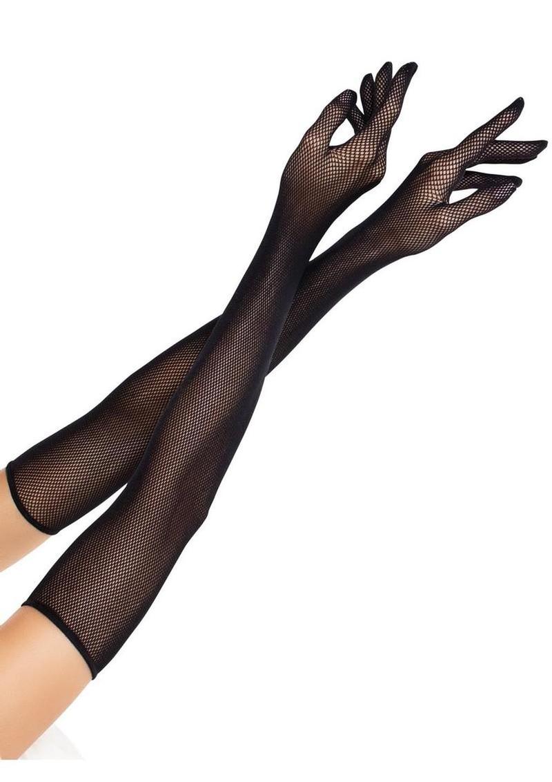 Elegant Black Fishnet Opera Length Gloves