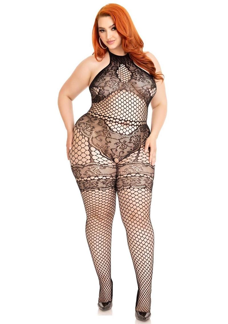 Leg Avenue Seamless Industrial Net Halter neckline Bodystocking
