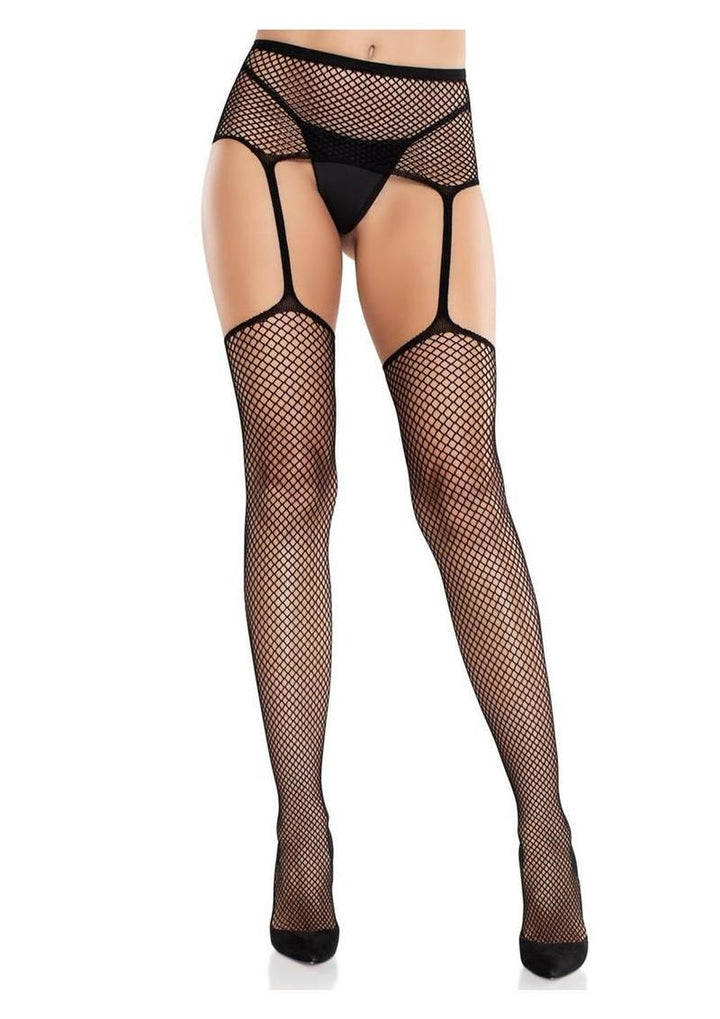 Leg Avenue Sinful Fishnet Stock Cross Backseam & Attach Garter