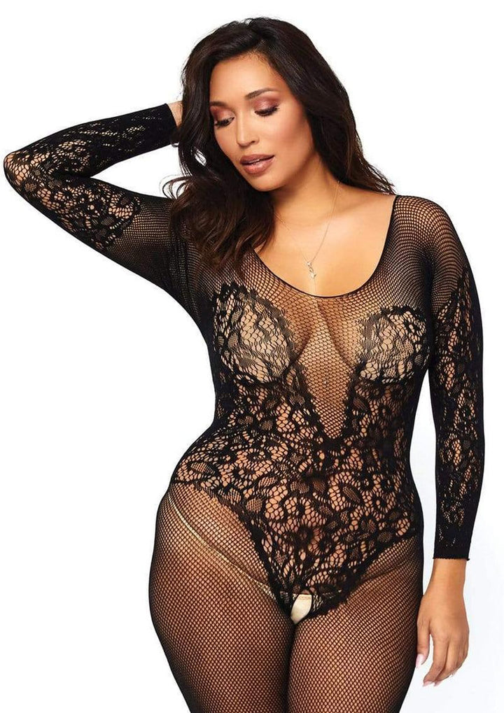 Leg Avenue Vine Lace And Net Long-Sleeved Bodystocking