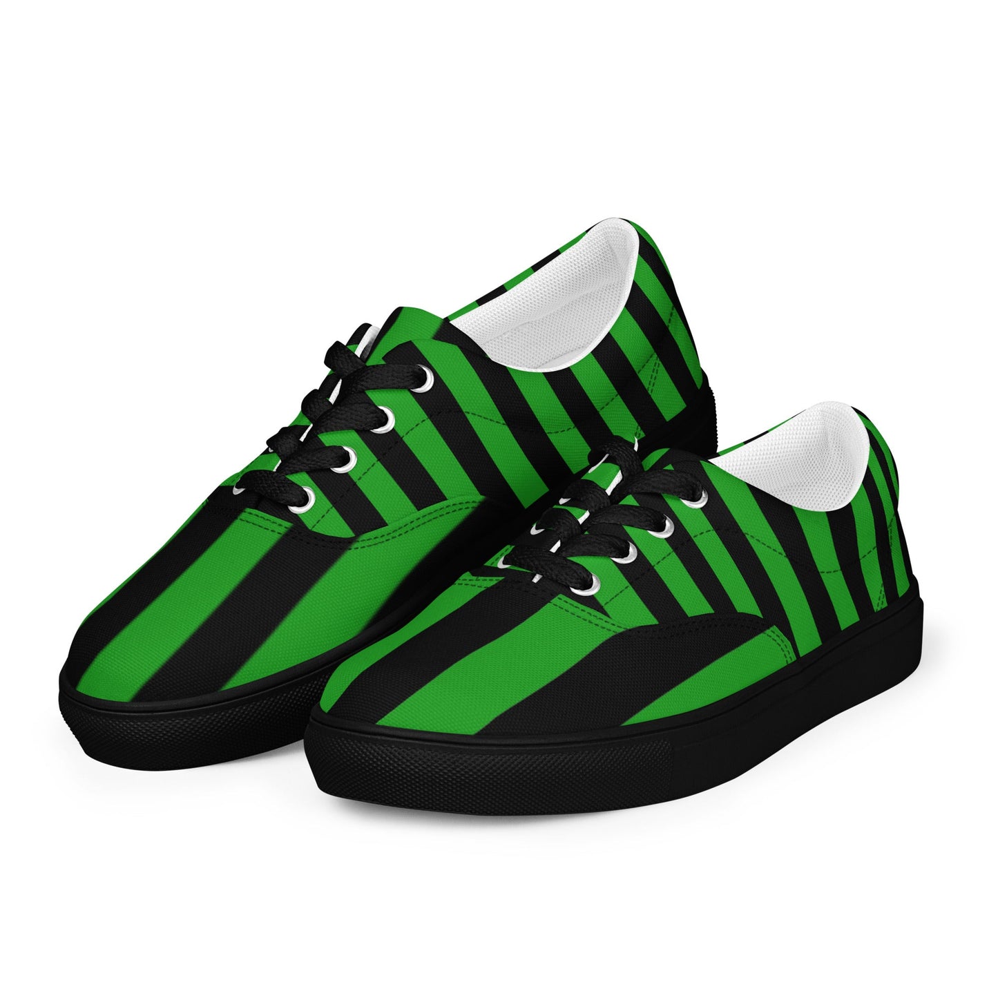 Black and Green Striped Men’s Lace-up Canvas Shoes