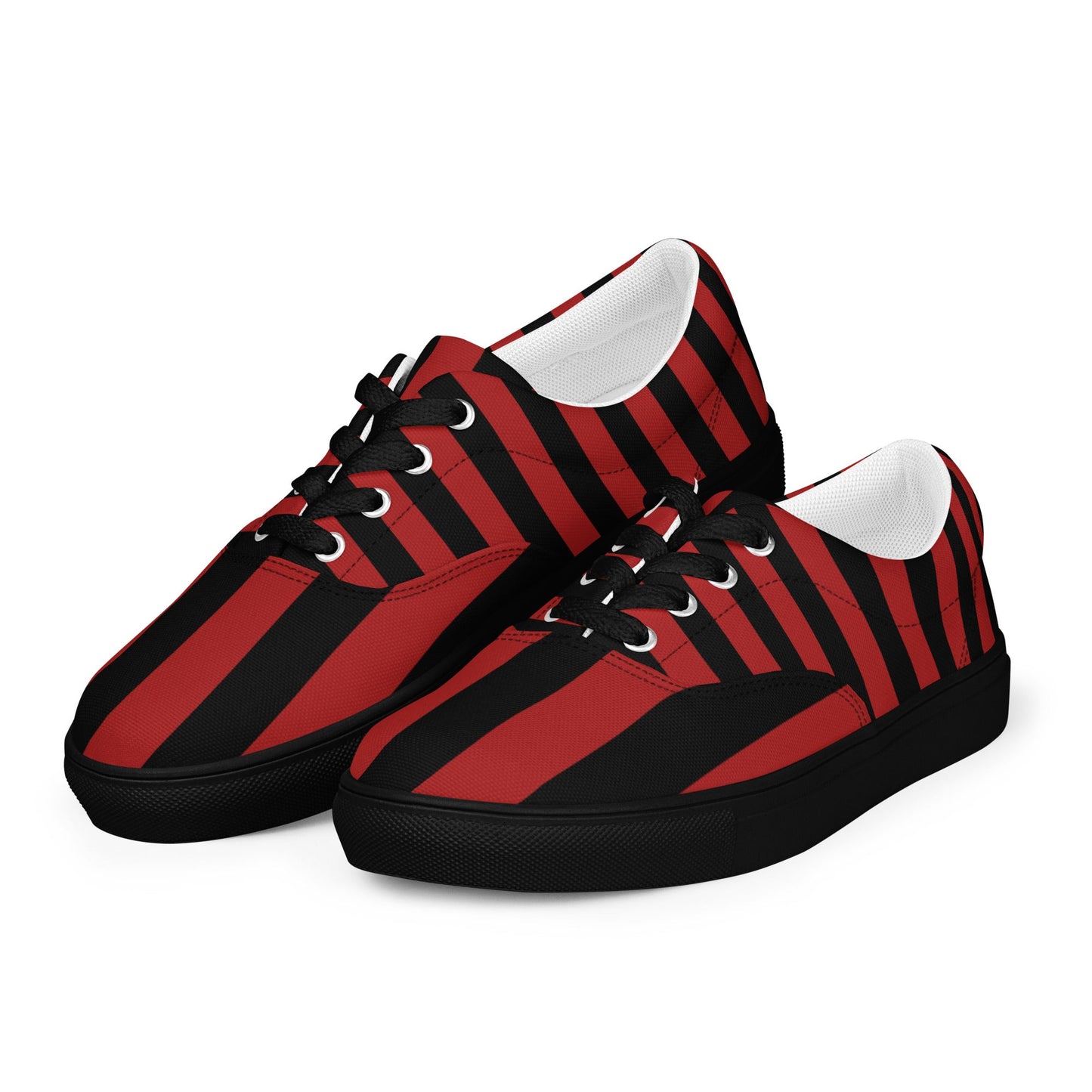 Black and Red Striped Men’s Lace-up Canvas Shoes