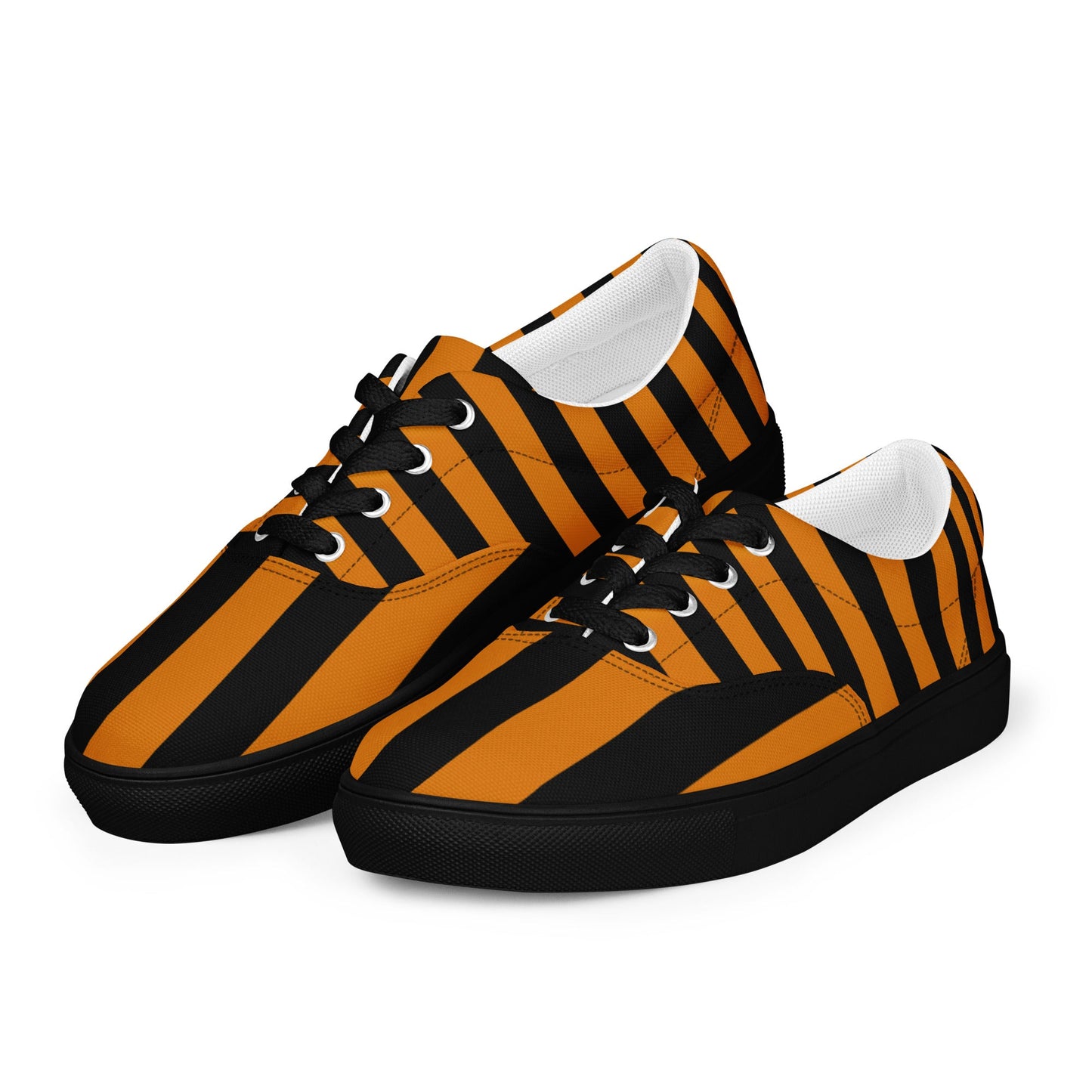 Black and Orange Striped Men’s Lace-up Canvas Shoes