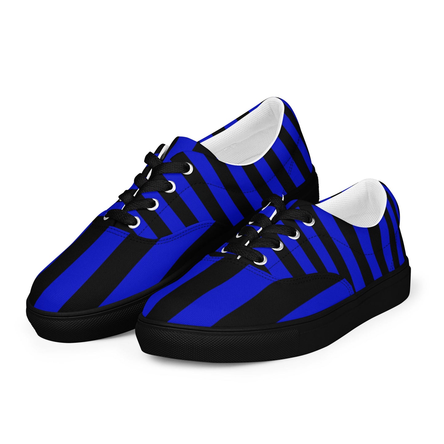 Black and Blue Striped Men’s Lace-up Canvas Shoes