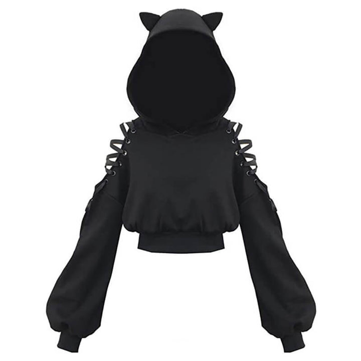 Punk Cat Ear Off Tie up Hoodie