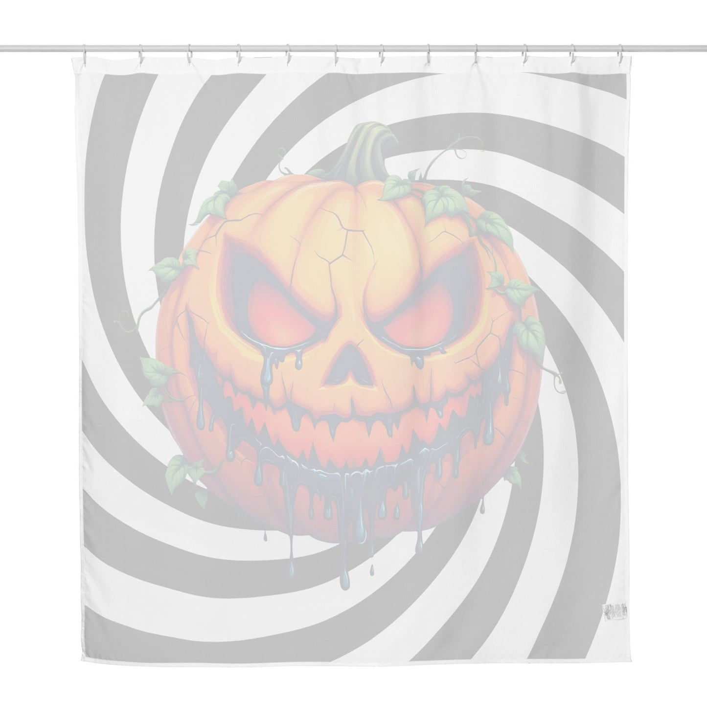 Evil Jack-o-lantern on Black and White Spiral Shower Curtain