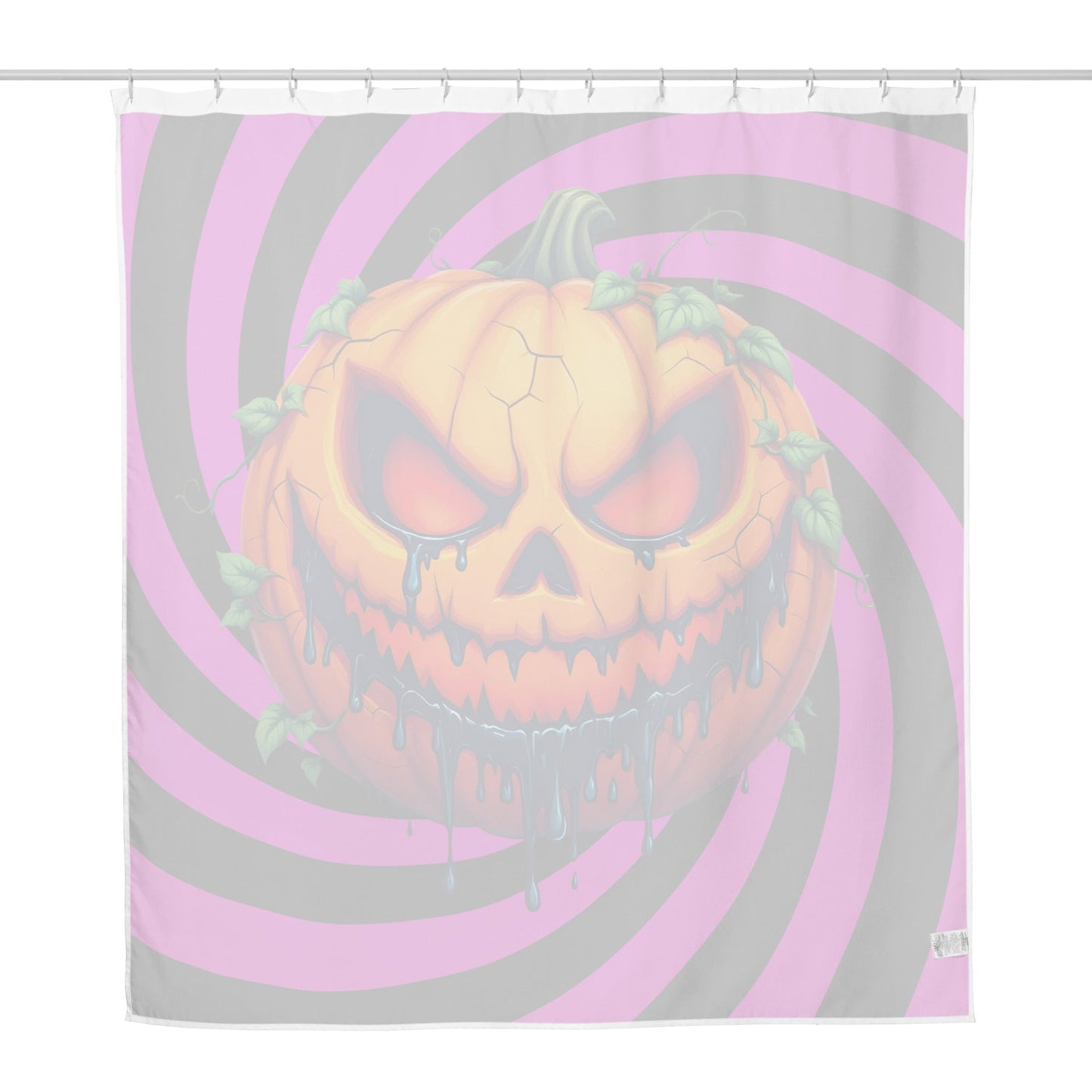 Evil Jack-o-lantern on Black and Pink Spiral Shower Curtain
