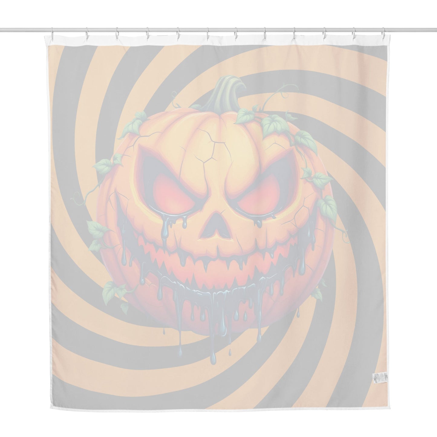 Evil Jack-o-lantern on Black and Orange Spiral Shower Curtain
