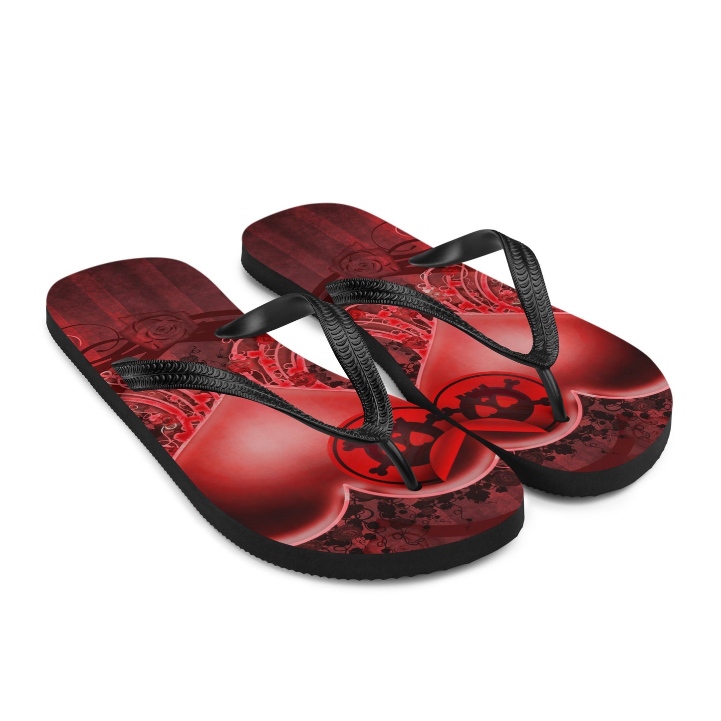 Colorful Skull Heart Gothic Flip Flops