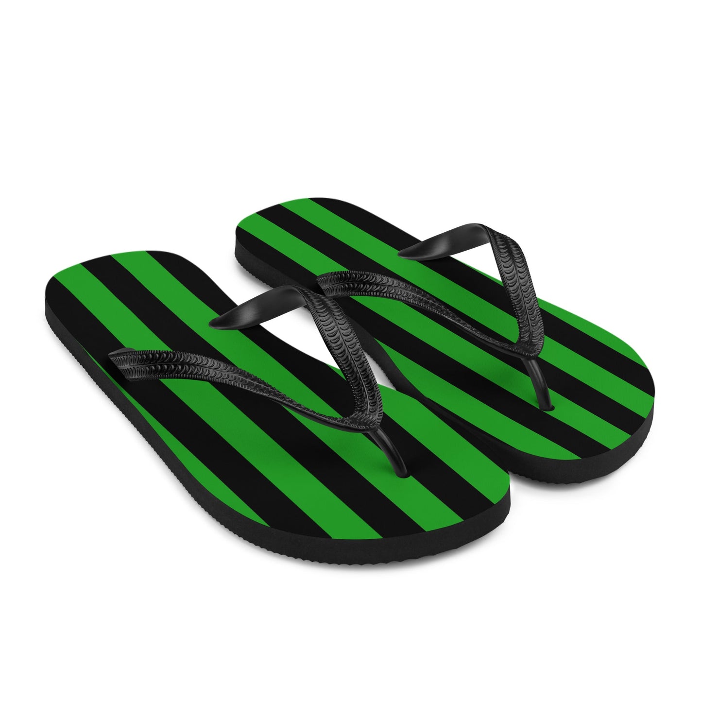 Black and Green Striped Flip Flops