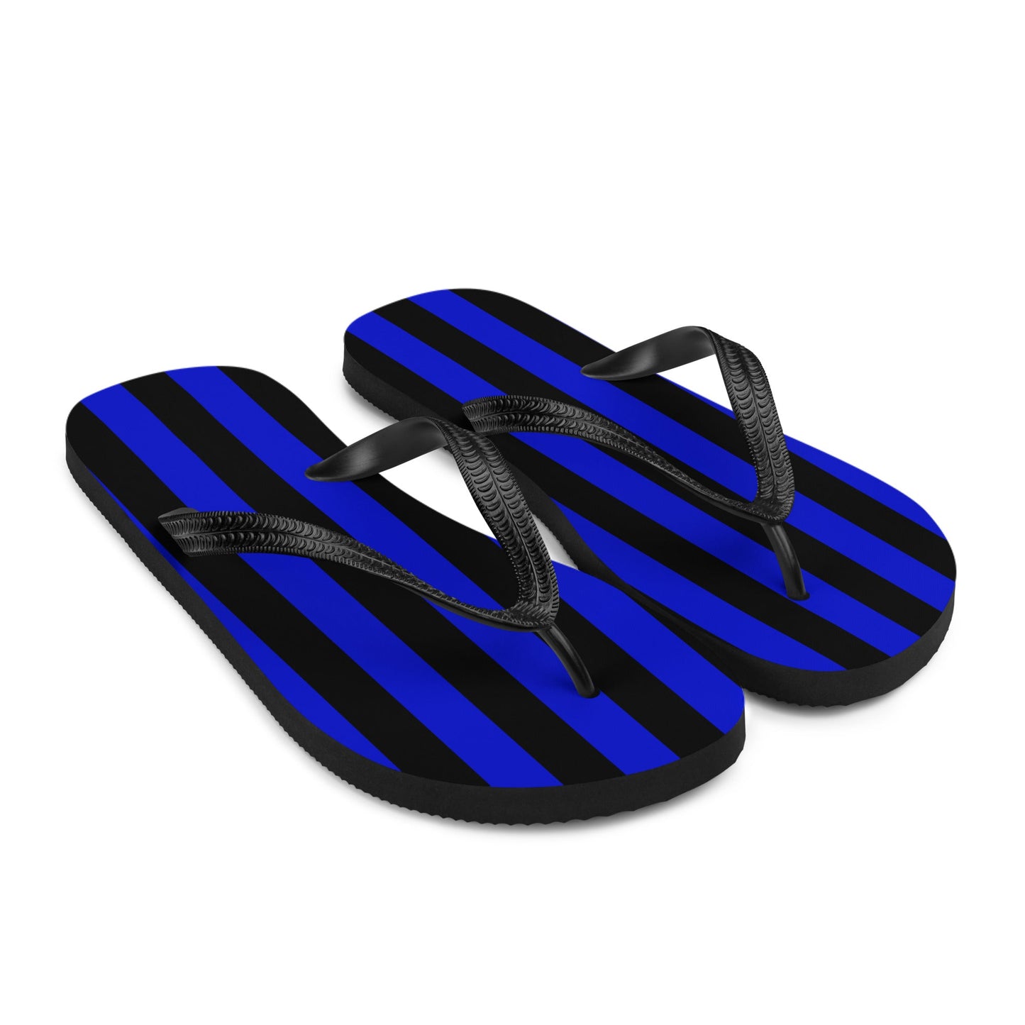 Black and Blue Striped Flip Flops