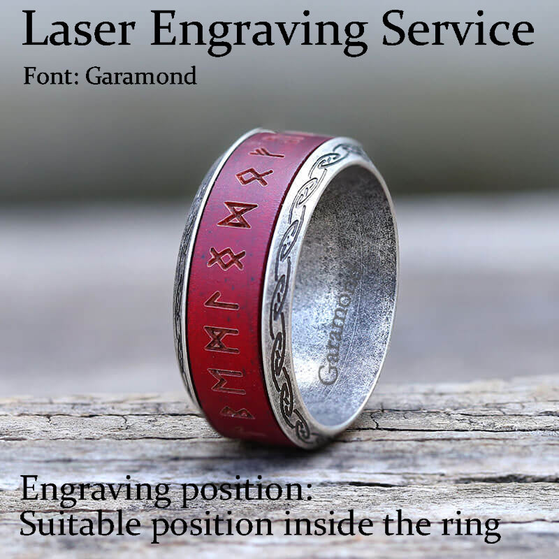 Viking Runes Wood Stainless Steel Spinner Ring