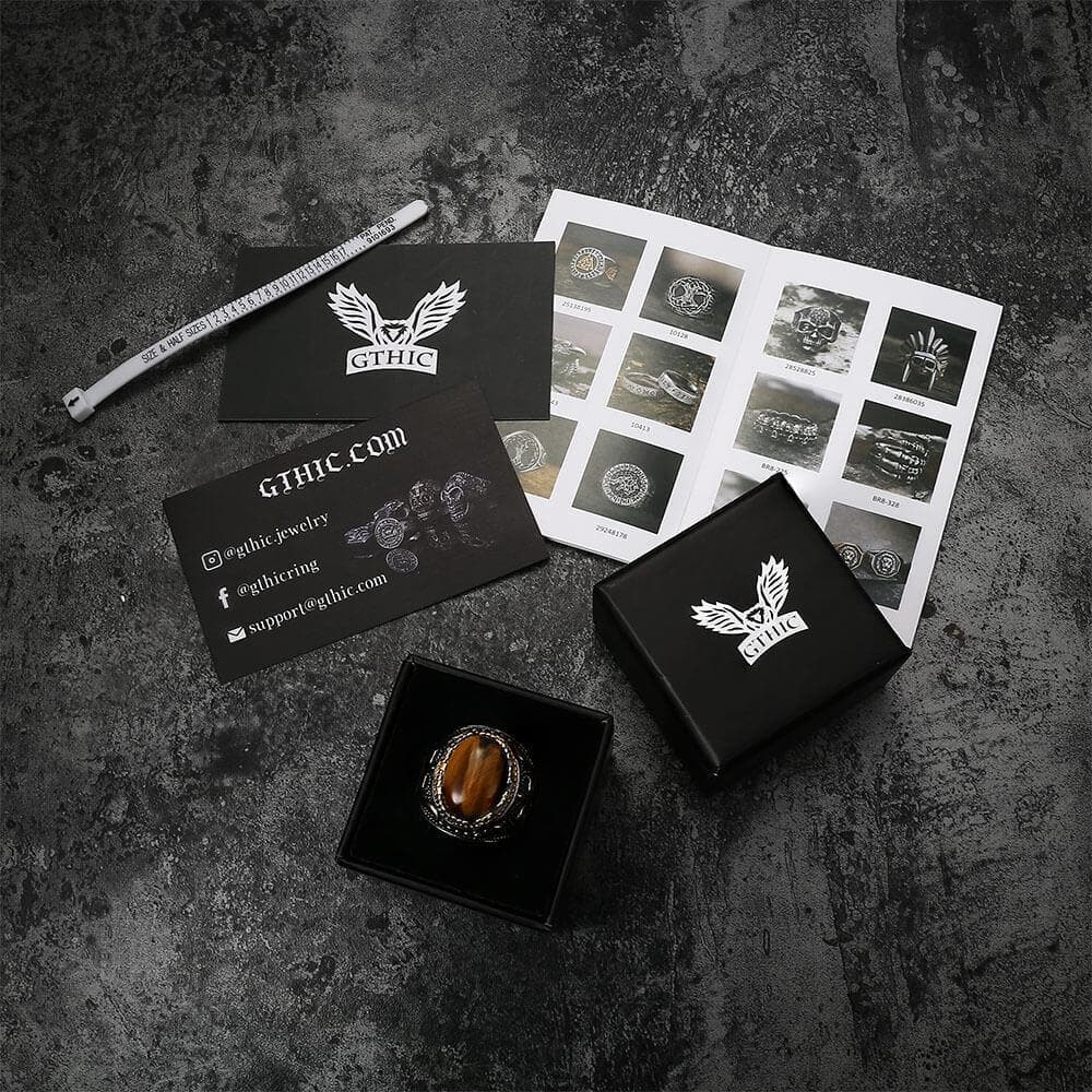 Vintage Pattern Turquoise Tiger-Eye Stainless Steel Ring