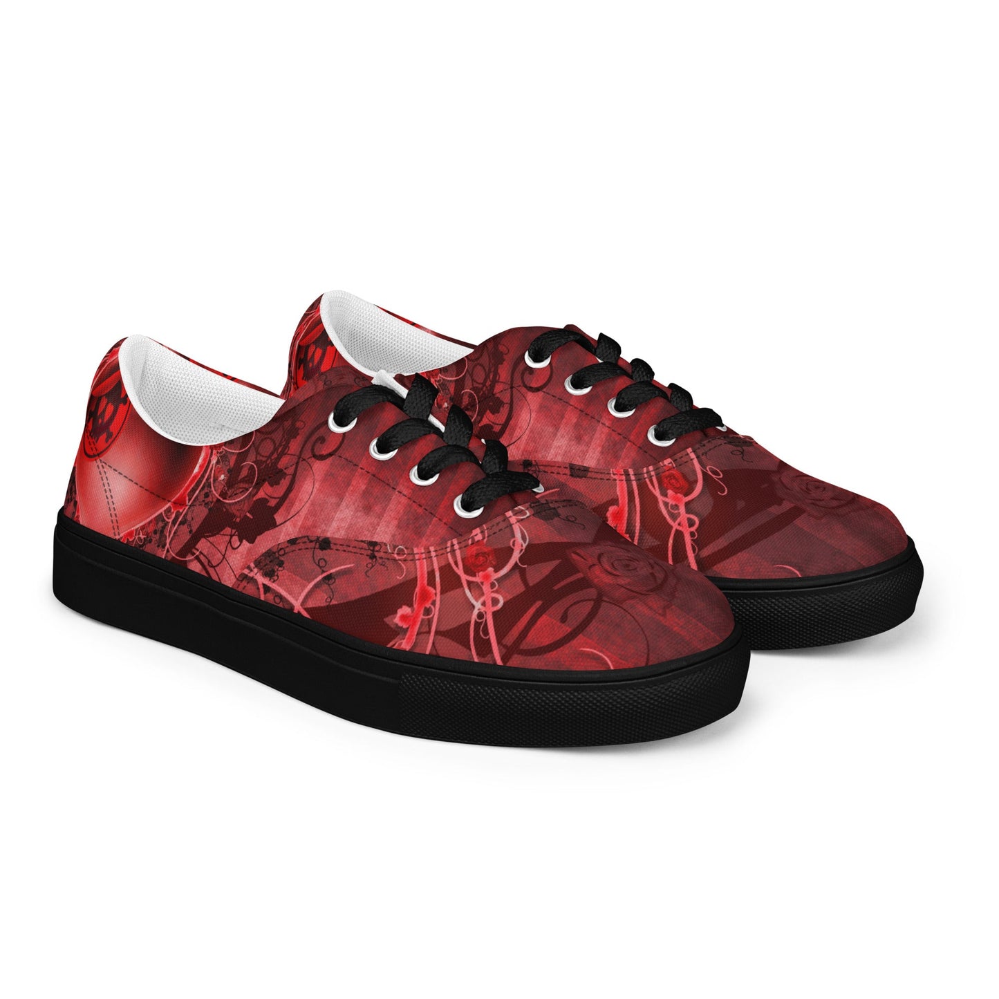 Gothic Skull and Heart Women’s Lace-up Canvas Shoes