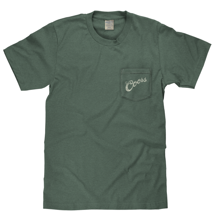 Coors Banquet Beer Rodeo Horse Front Pocket Tee T-Shirt - Cypress Green