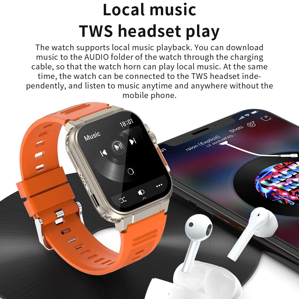 A70 Smart watch 1.96 inch BTCall 600mha SmartWatch for Men Women IP68 Waterproof HR Fitness Bracelet Sport