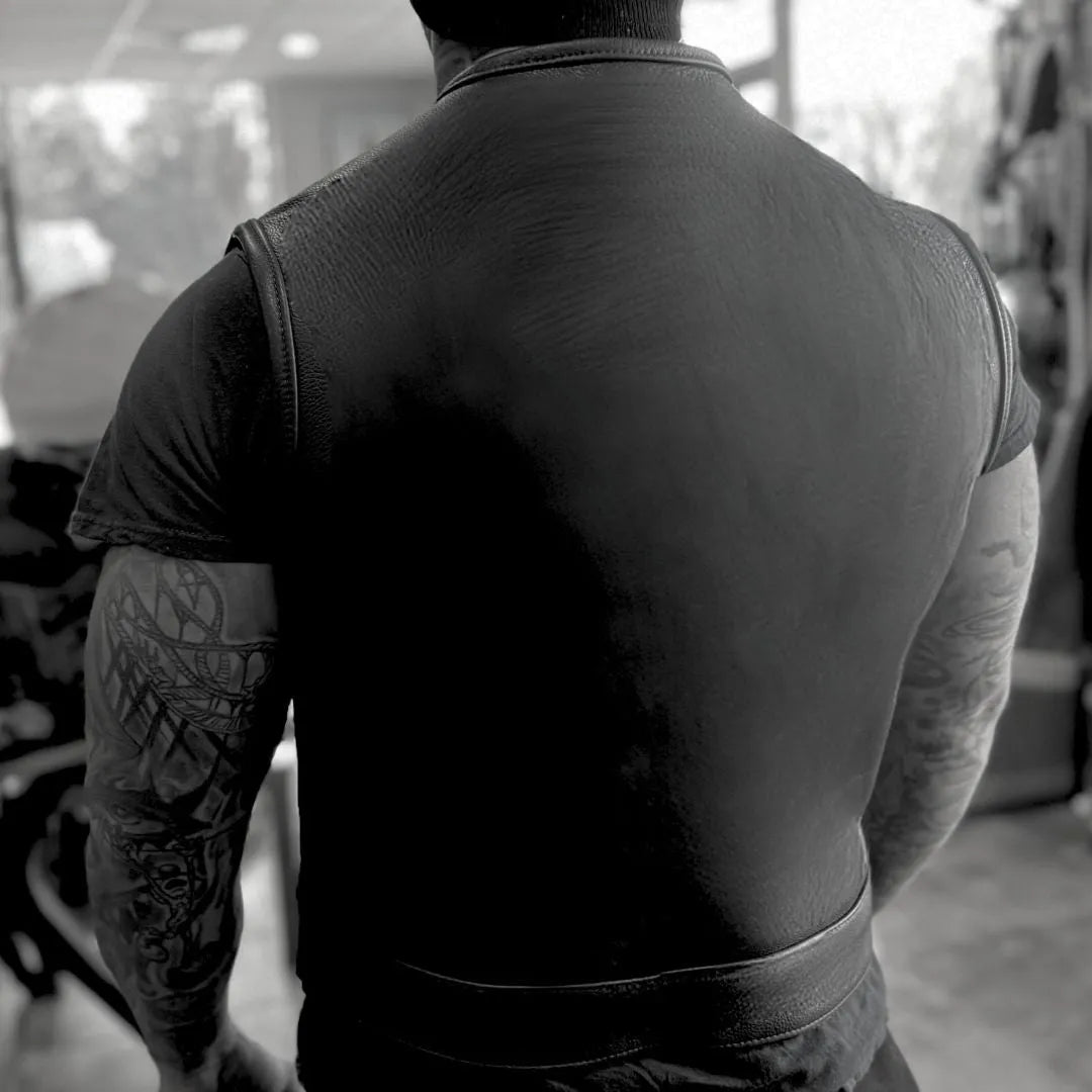 Legendary LowLife NOP Black Cropped Fitted Leather Club Style Motorcycle Vest