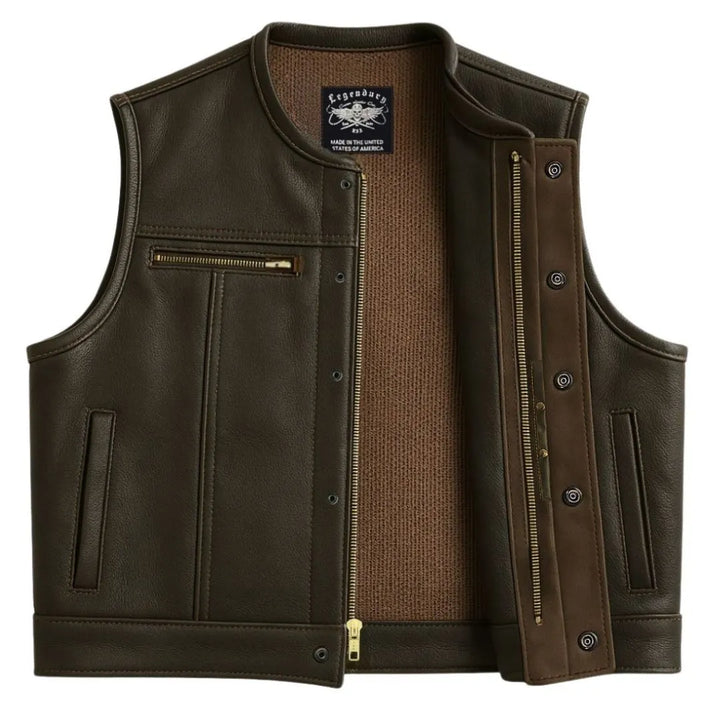 Legendary Lowlife Z Dark Chocolate Cropped Fitted Leather Club Style Motorcycle Vest