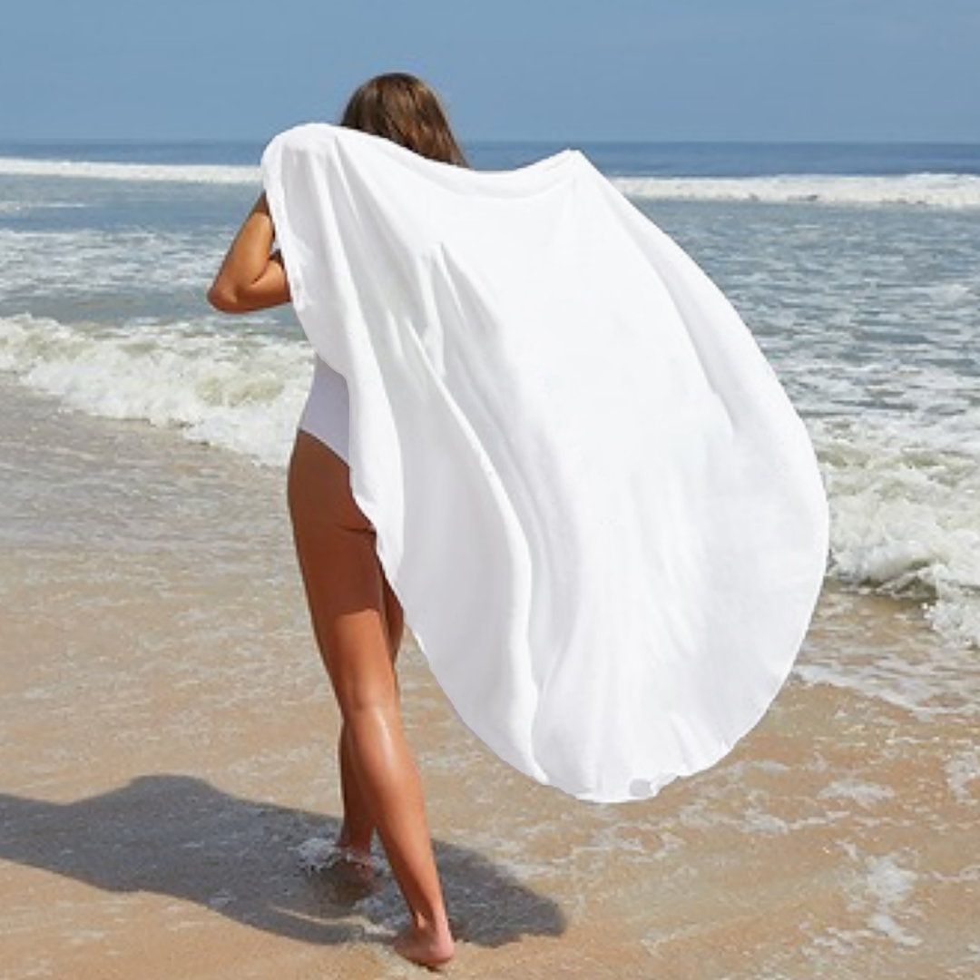 Round Beach Towel: 100% Cotton, White, 60" Diameter