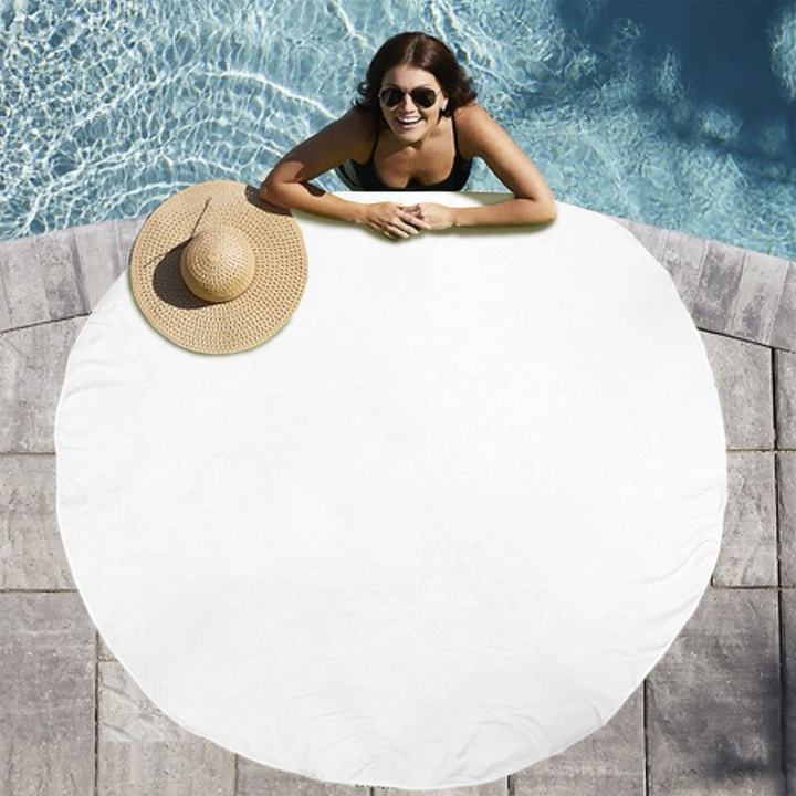 Round Beach Towel: 100% Cotton, White, 60" Diameter