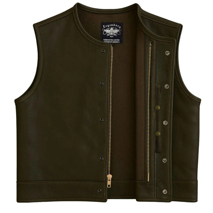 Legendary LowLife NOP Dark Chocolate Cropped Fitted Leather Club Style Motorcycle Vest