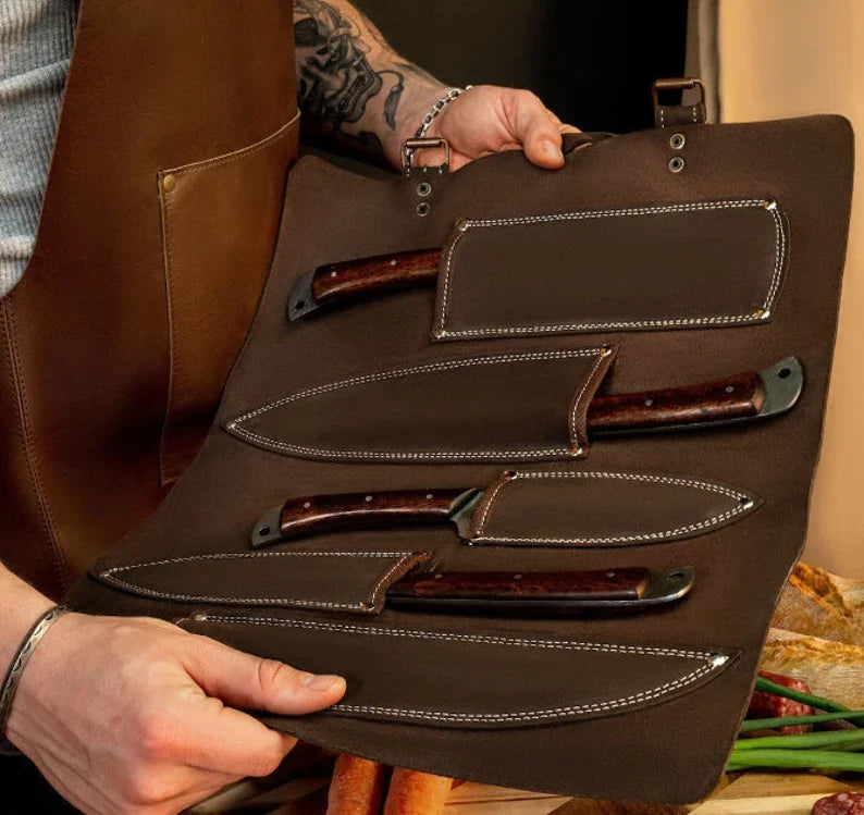 Best Dishwasher Safe Knife Set – 13" Forged Damascus Steel Blade with Bone & Pakkawood Handle + Leather Sheath