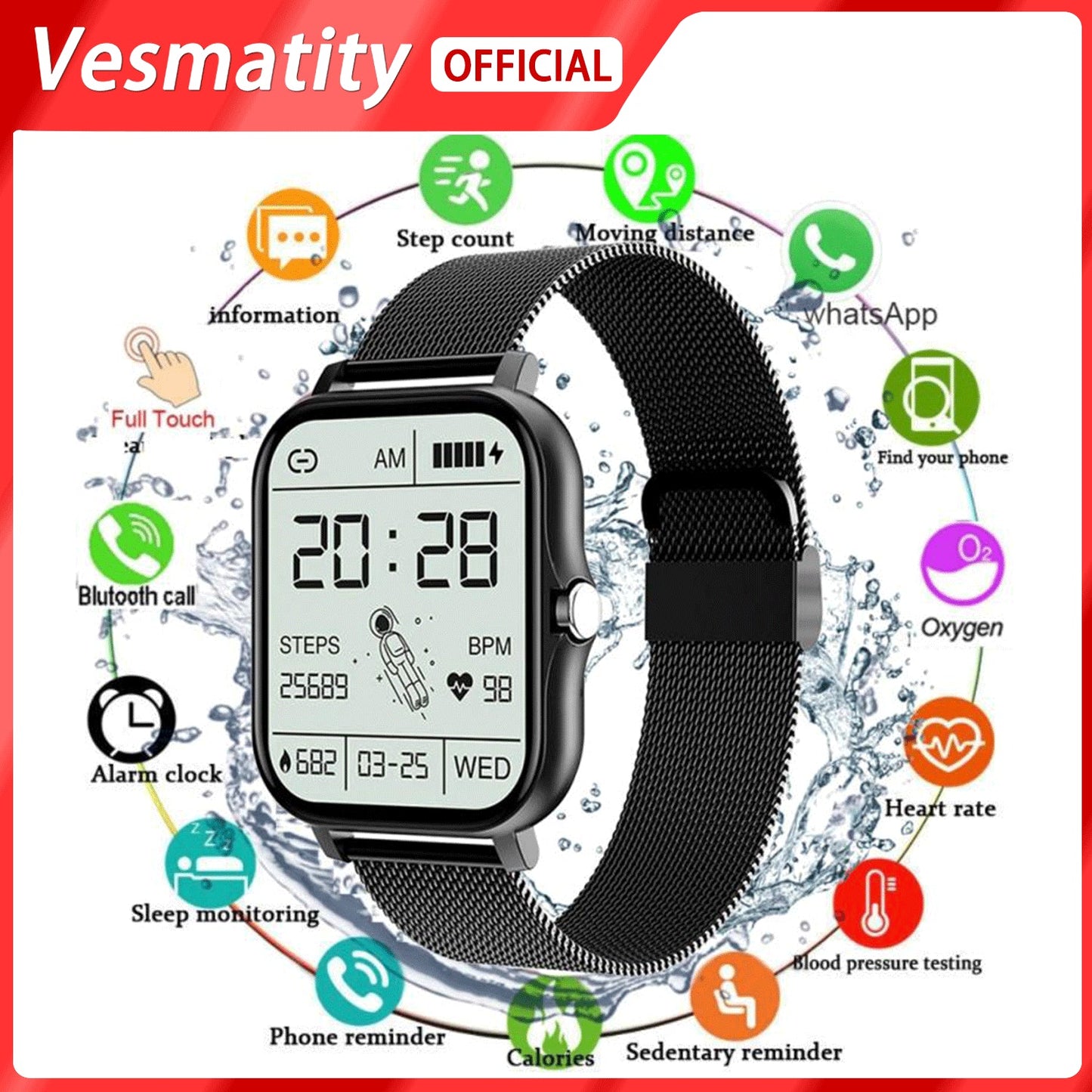 CT2 Smart Watch Full Touch Fitness Smart Watch HR Monitor Bluetooth Call Waterproof Watch
