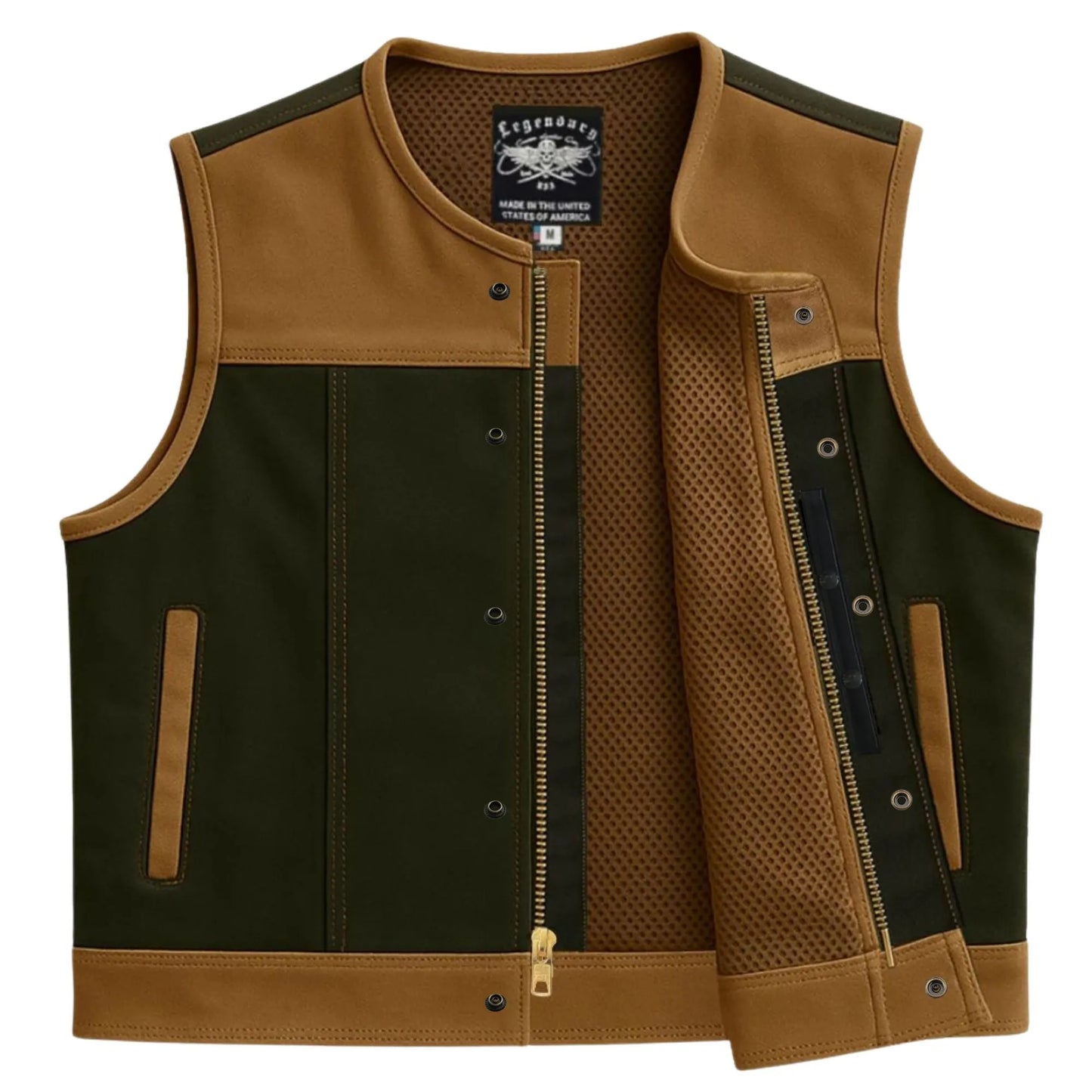 Legendary LowLife NCP Canvas & Leather Cropped Fitted Club Style Motorcycle Vest - Tobacco Brown