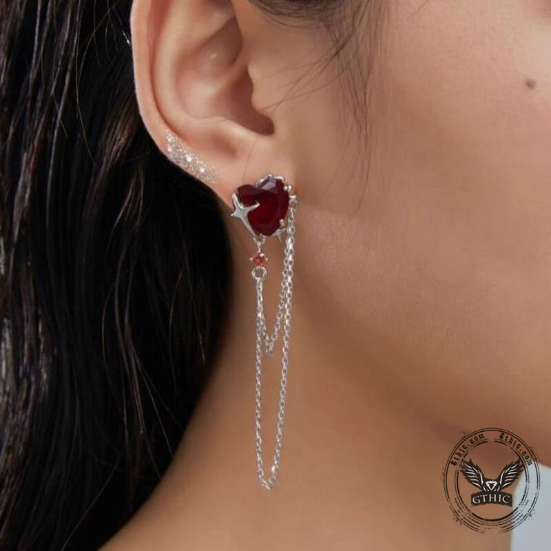 Gothic Heart Tassel Zircon Copper Stud Earrings