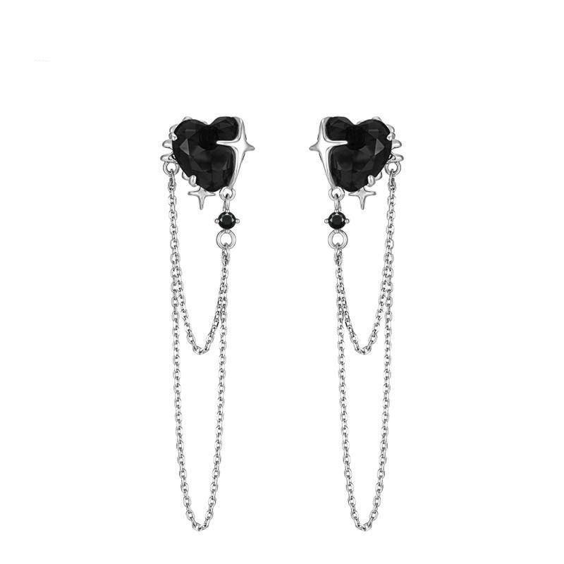 Gothic Heart Tassel Zircon Copper Stud Earrings