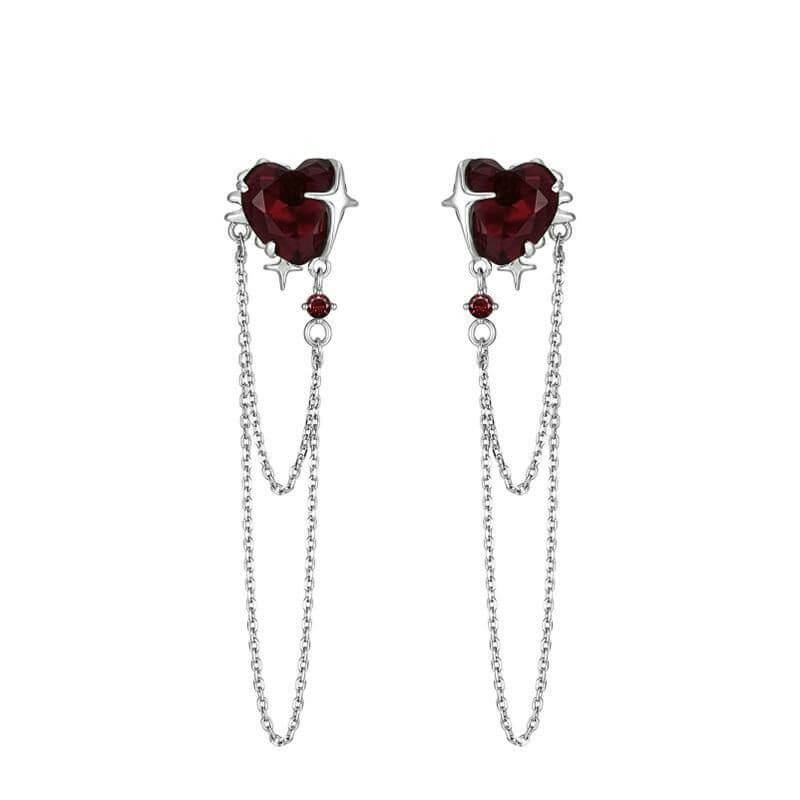 Gothic Heart Tassel Zircon Copper Stud Earrings