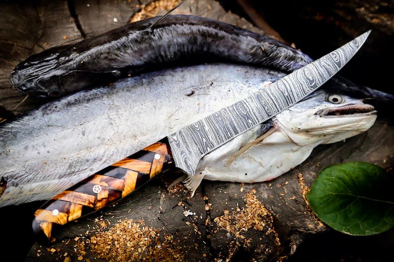 Custom Handmade Damascus Steel Fillet Knife for Sale | 13" Length