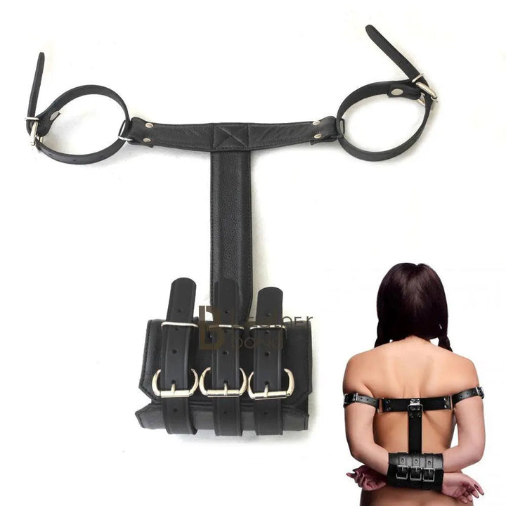 100% Genuine Leather Back Wrist & Bicep Cuffs Restraint Bondage Back Slave BDSM