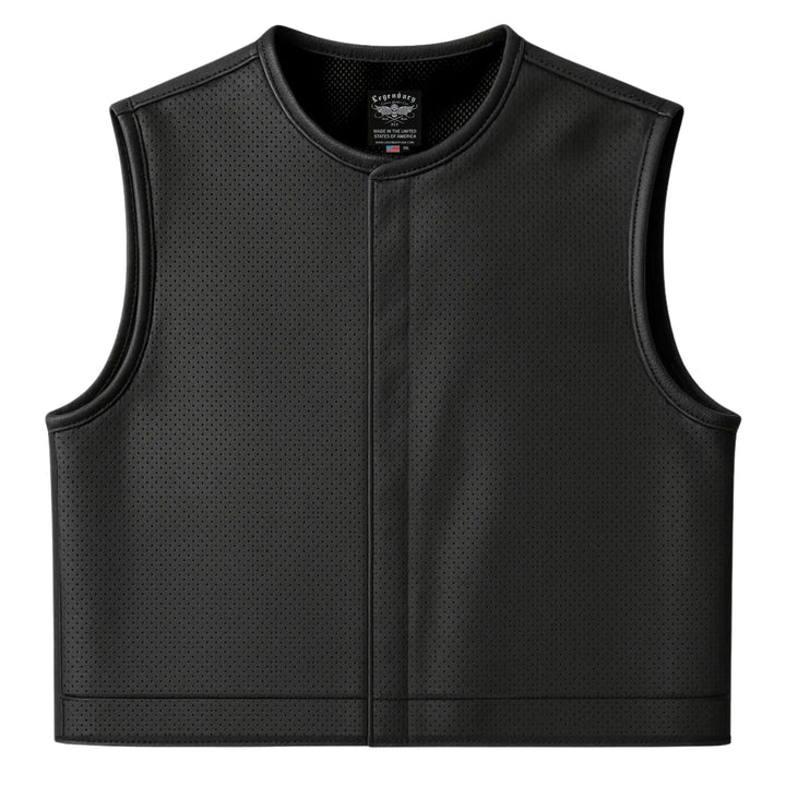 Legendary LowLife NOP Perforated Leather Cropped Fitted Club Style Motorcycle Vest