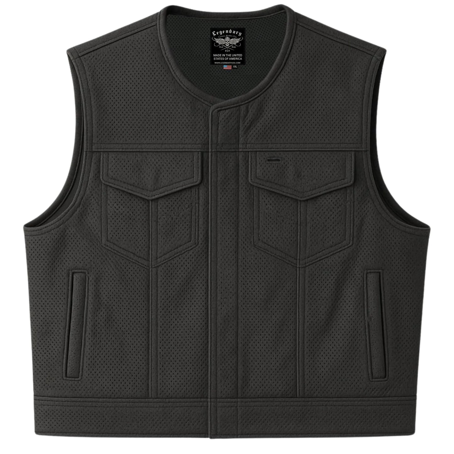 Legendary LowLife Perforated Leather Cropped Fitted Club Style Motorcycle Vest