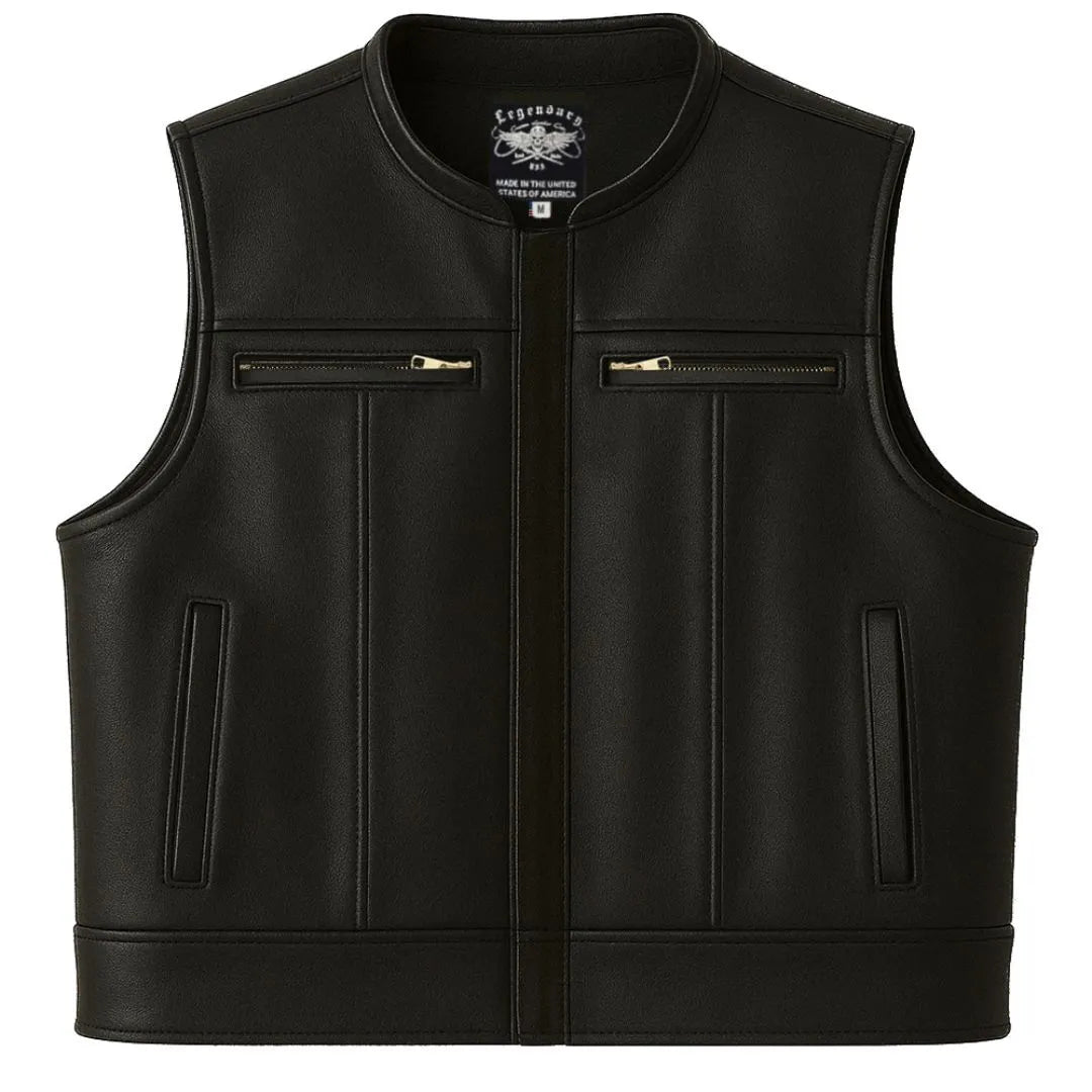 Legendary Lowlife Z Black Cropped Fitted Leather Club Style Motorcycle Vest