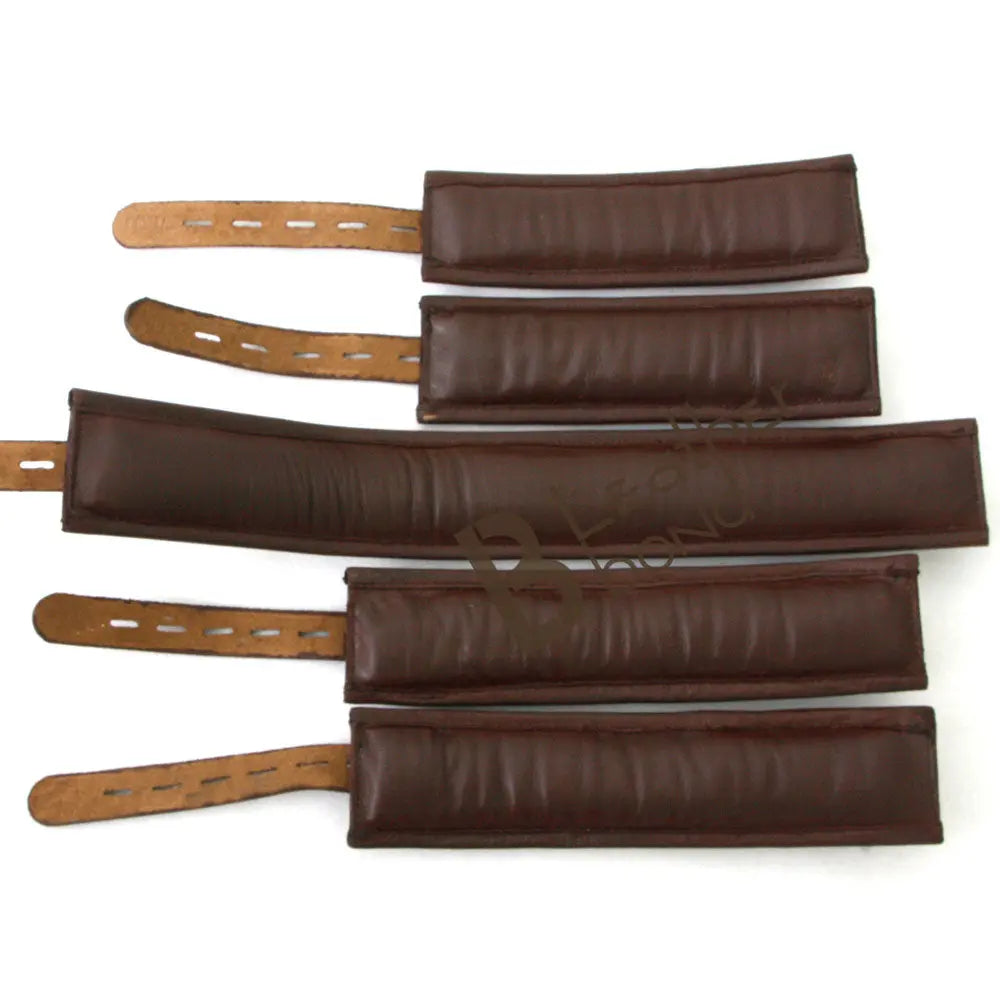 Real Cowhide Leather Wrist, Ankle Cuffs & Neck Collar Restraint Bondage Set Brown 5 Piece set Padded Cuffs Lockable