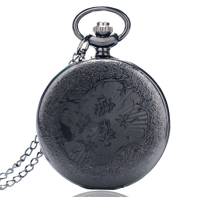 Men's Black Engraved Pocket Watch