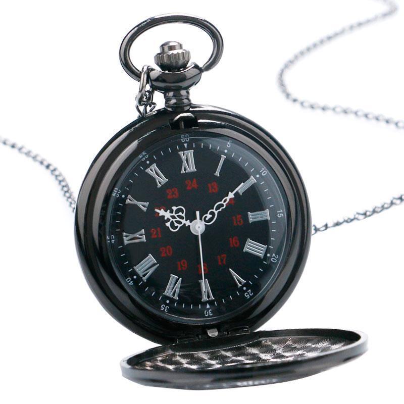Men's Black Engraved Pocket Watch