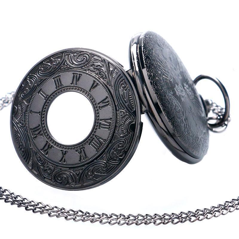 Men's Black Engraved Pocket Watch